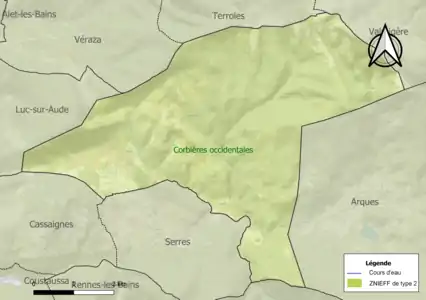 Carte de la ZNIEFF de type 2 sur la commune.