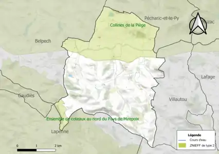 Carte des ZNIEFF de type 2 sur la commune.