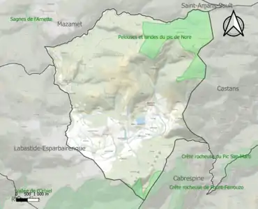 Carte des ZNIEFF de type 1 sur la commune.