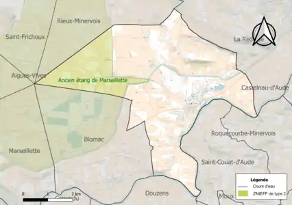 Carte de la ZNIEFF de type 2 sur la commune.