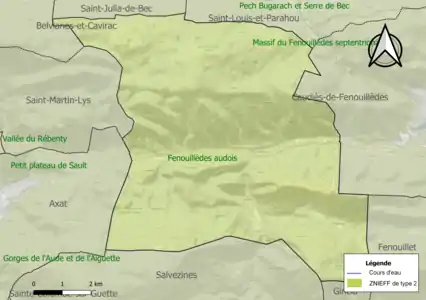 Carte de la ZNIEFF de type 2 sur la commune.