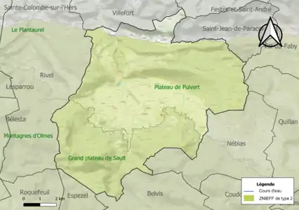 Carte des ZNIEFF de type 2 sur la commune.