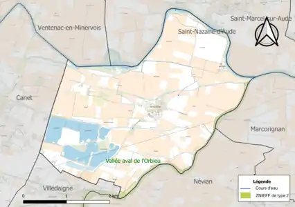 Carte de la ZNIEFF de type 2 sur la commune.