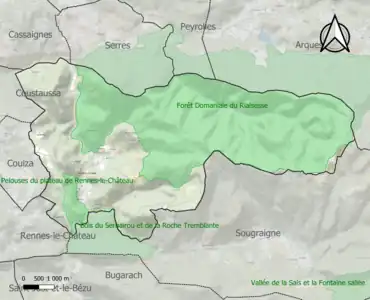 Carte des ZNIEFF de type 1 sur la commune.