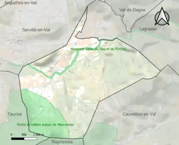 Carte des ZNIEFF de type 1 sur la commune.