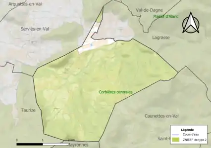 Carte de la ZNIEFF de type 2 sur la commune.