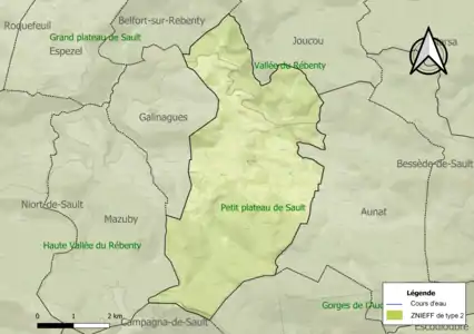 Carte des ZNIEFF de type 2 sur la commune.