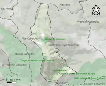 Carte des ZNIEFF de type 1 sur la commune.