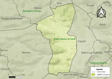 Carte de la ZNIEFF de type 2 sur la commune.