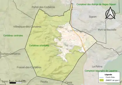 Carte des ZNIEFF de type 2 sur la commune.