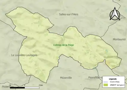 Carte de la ZNIEFF de type 2 sur la commune.