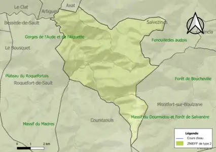 Carte des ZNIEFF de type 2 sur la commune.