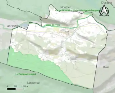 Carte des ZNIEFF de type 1 sur la commune.