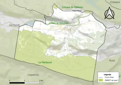 Carte des ZNIEFF de type 2 sur la commune.