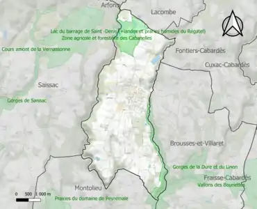 Carte des ZNIEFF de type 1 sur la commune.