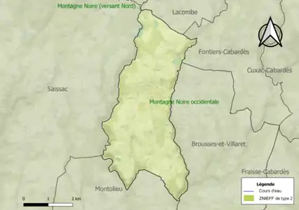 Carte des ZNIEFF de type 2 sur la commune.