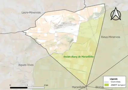 Carte de la ZNIEFF de type 2 sur la commune.