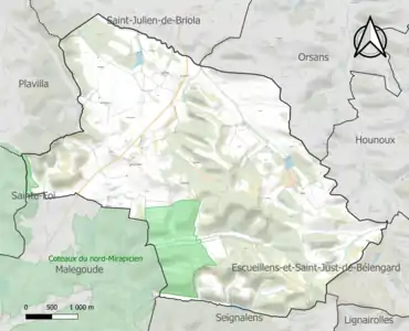 Carte de la ZNIEFF de type 1 sur la commune.