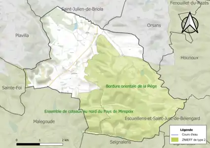 Carte des ZNIEFF de type 2 sur la commune.