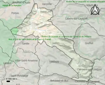 Carte des ZNIEFF de type 1 sur la commune.