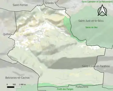 Carte des ZNIEFF de type 1 sur la commune.