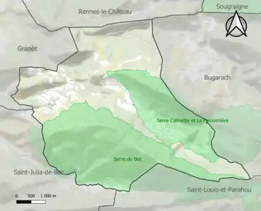 Carte des ZNIEFF de type 1 sur la commune.