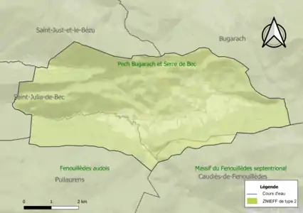 Carte des ZNIEFF de type 2 sur la commune.