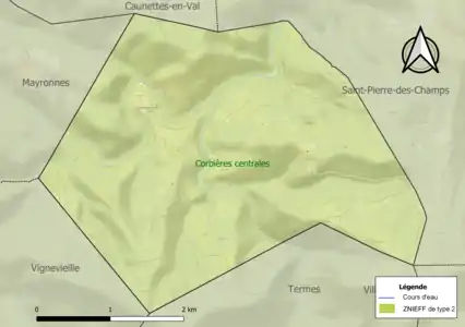 Carte de la ZNIEFF de type 2 sur la commune.