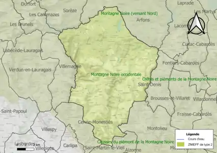 Carte des ZNIEFF de type 2 sur la commune.