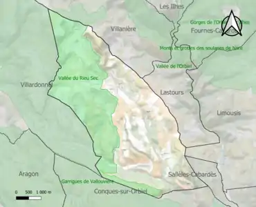 Carte des ZNIEFF de type 1 sur la commune.