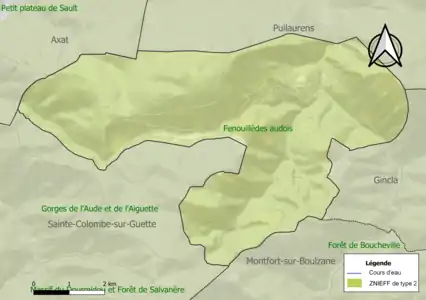 Carte de la ZNIEFF de type 2 sur la commune.