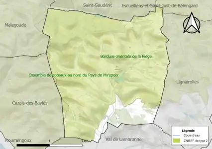 Carte des ZNIEFF de type 2 sur la commune.