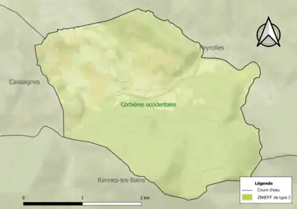 Carte de la ZNIEFF de type 2 sur la commune.