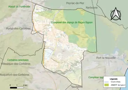 Carte des ZNIEFF de type 2 sur la commune.