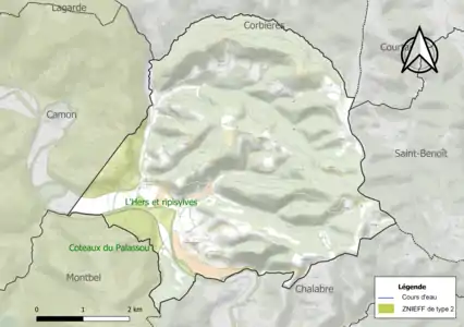 Carte des ZNIEFF de type 2 sur la commune.