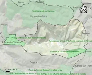 Carte des ZNIEFF de type 1 sur la commune.