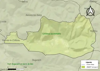 Carte de la ZNIEFF de type 2 sur la commune.