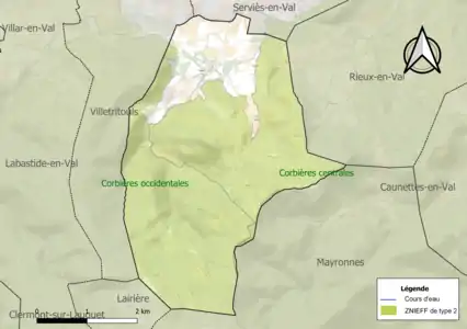 Carte des ZNIEFF de type 2 sur la commune.