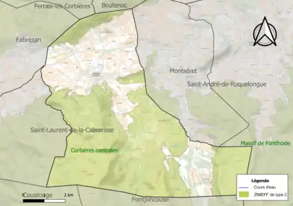 Carte des ZNIEFF de type 2 sur la commune.