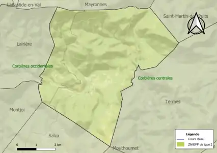 Carte des ZNIEFF de type 2 sur la commune.