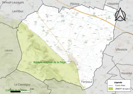 Carte de la ZNIEFF de type 2 sur la commune.