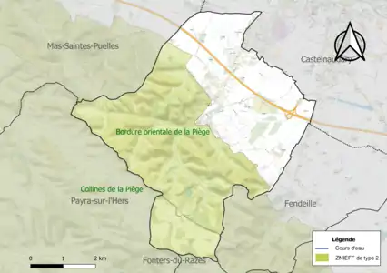 Carte des ZNIEFF de type 2 sur la commune.