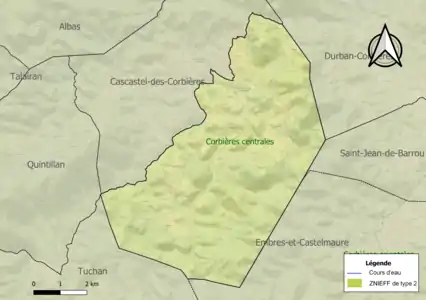 Carte de la ZNIEFF de type 2 sur la commune.