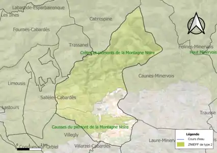 Carte des ZNIEFF de type 2 sur la commune.