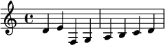 \relative c' { \transpose a d' { a b c d } a b c d }