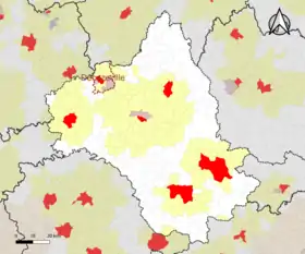 Localisation de l'aire d'attraction de Decazeville dans le département de l'Aveyron.