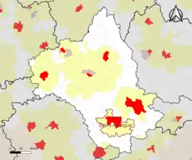 Localisation de l'aire d'attraction de Saint-Affrique dans le département de l'Aveyron.