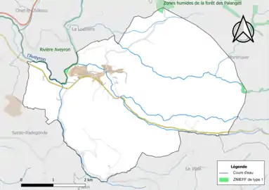 Carte des ZNIEFF de type 1 de la commune.