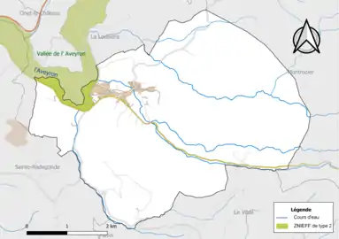 Carte de la ZNIEFF de type 2 de la commune.