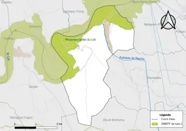 Carte de la ZNIEFF de type 2 de la commune.